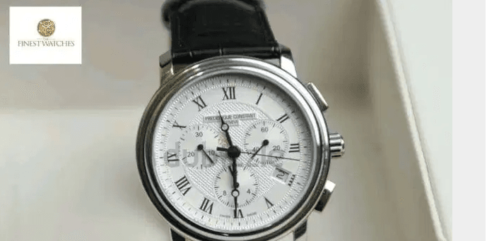 ساعة يد frederique Constant رياضية بحزام جلد أسود
